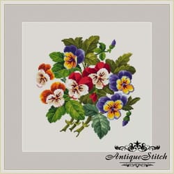 berlin woolwork pansy bouquet 07 vintage cross stitch pattern pdf