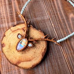 moonstone necklace, antlers necklace, deer pendant, macrame necklace, handmade necklace, gift for her, women necklace
