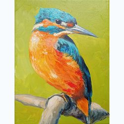 kingfisher painting bird original artwork colorful bird painting wild bird art small painting 8 by 6 oil on canvas