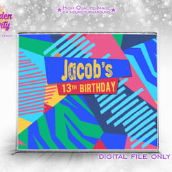 digital party backdrop, abstract background, memphis party, blue and red backdrop