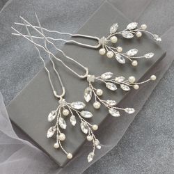 pearl crystal hair pins / bridal hair pins / wedding hair pins for bride / bridesmaid gift / bridal pins crystal p07