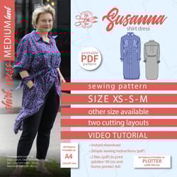 dress shirt pattern susanna. size xs s m. pdf digital sewing pattern.