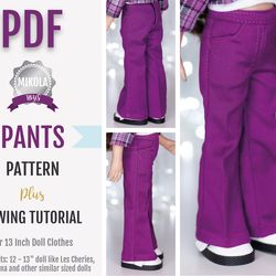 Doll clothes pattern, SEWING PATTERN PANTS for 13 Inch doll, Paola Reina amigas, Dianna Effner Little Darling