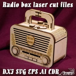 retro radio gift box vector model for laser cut cnc plan, 3 mm, dxf cdr ai svg eps vector files for laser cut