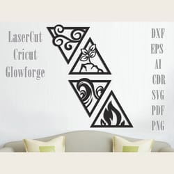 4 elements wall decoration laser cut glowforge cricut vector model for laser cut cnc plan, any thickness, dxf cdr ai svg
