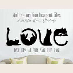 cats wall decoration laser cut glowforge cricut vector model for laser cut cnc plan, any thickness, dxf cdr ai svg eps