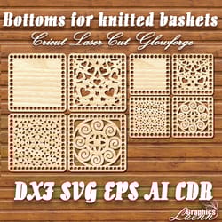 square bottoms for knitted baskets vector model for laser cut cnc plan, any thickness, dxf cdr ai svg dxf, instant downl