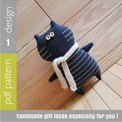 Black cat sewing pattern PDF, digital tutorial in English, Halloween doll sewing diy