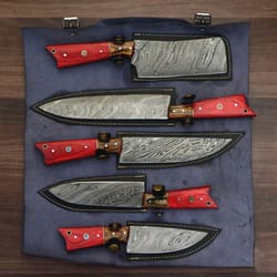 handmade forged damascus steel kitchen knives set