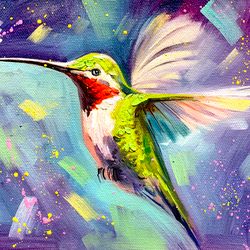 hummingbird painting floral painting bird original art oil painting animal painting small artwork 9 by 7 katrinaorlovaar