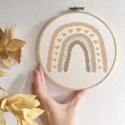 boho rainbow cross stitch pattern modern cross stitch pdf pastel tone nursery easy cross stitch baby girl room