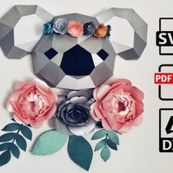 papercraft koala, decor,pdf, lowpoly koala, pepakura, dxf,svg, 3d papercraft,paper sculptures, origami,tribal animal