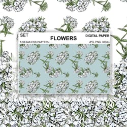 white flowers digital paper png seamless pattern fabric postcards sublimation design surface fabric scrapbooking