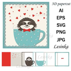 cute sloth character, papercut svg