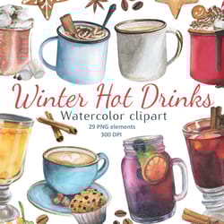 hot drinks clipart, muffins and biscuits watercolor set, coffee clipart, hot chocolate watercolor clipart, png, 300 dpi