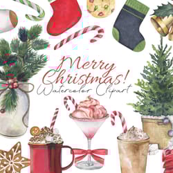 marry christmas watercolor clipart, christmas tree set, winter decor clipart, digital, png, 300 dpi