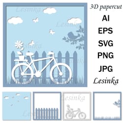 3d paper cut out bike by fence multi-layer shell pattern