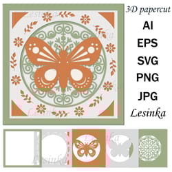 3d postcard butterfly, papercut svg