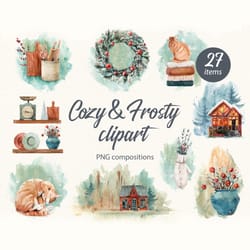 cozy&frosty clipart watercolor illustrations