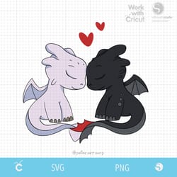 svg cute couple dragons toothless & light fury svg, night fury svg, how to train your dragon svg baby dragons clipart