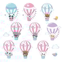 cute baby animals on a hot air balloon. png, jpg, 300 dpi. eps.