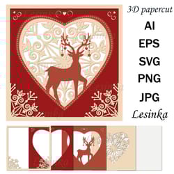 3d greeting card, deer in love, multi-layered illustration