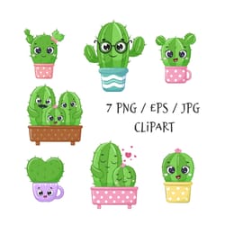 set of cute cartoon cactus. eps, png, jpg 300 dpi