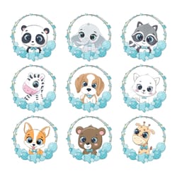 cute baby animals with balloon and wreath. eps, png, jpg, 300 dpi.