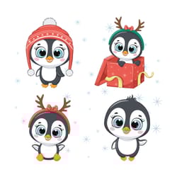 cute baby penguins for christmas decorations. eps, png, jpg, 300 dpi.