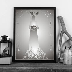mystic printable art: shaman with heavenly stars and signs of the lower and upper world. instant digital download, jpg