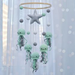 jellyfish,marine mobile,ocean mobile,new baby gift,under the sea baby mobile,neutral baby mobile.