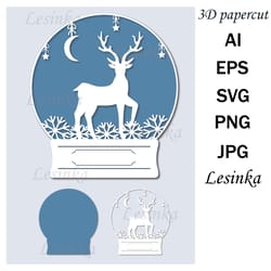 snow globe christmas reindeer svg, christmas papercut