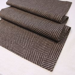 brown heavy linen table runner, geometric printed table runner, custom kitchen table runner, handmade table runner gift