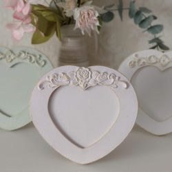 Heart-shaped photo frame in pastel colors Mothers day gift Shabby chic Picture frame Love Pink photo frame