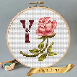 floral letter y pdf cross stitch flower monogram alphabet easy embroidery