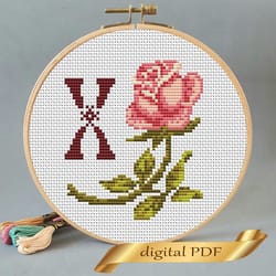 floral letter x pdf cross stitch flower monogram alphabet easy embroidery