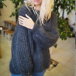mohair sweater oversized. chunky mohair sweater. knit sweater women. black fluffy sweater. hand knit sweater. green wool