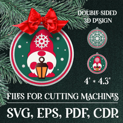 gnome with a lantern | christmas 3d layered ornament