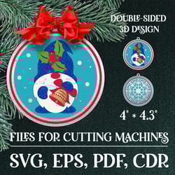 gnome with bell | christmas 3d layered ornament