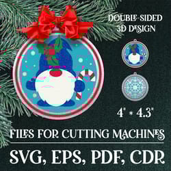 gnome with candy cane | christmas 3d layered ornament