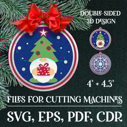 gnome with a fir tree | christmas 3d layered ornament