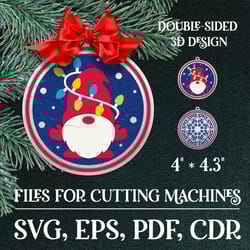 gnome with lighting garland | christmas 3d layered ornament