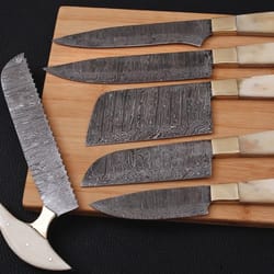 custom handmade damascus steel chef knife set - 7 pieces