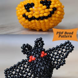 halloween decor beads, halloween patterns, beaded pumpkin pattern, beaded bat pattern halloween pumpkin bat