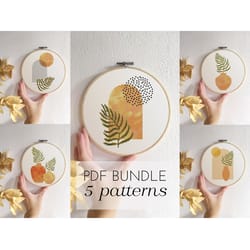 set of 5 cross stitch patterns pdf boho cross stitch palm leaves pattern bundle modern cross stitch set boho vases