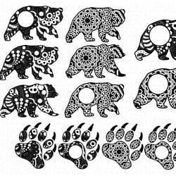bear zentangle svg, bear mandala svg, animals svg files, digital download