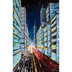 night city celebration, original oil painting by mikhail philippov, 2021