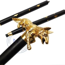 unique and antique fox head handle solid brass cane wooden walking stick best gift
