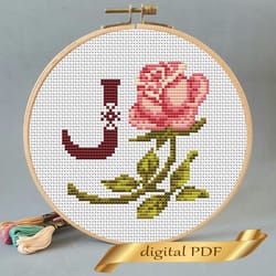 floral letter j pdf cross stitch flower monogram alphabet easy embroidery