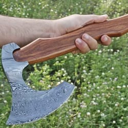 hand forged damascus steel hatchet tomahawk hunting viking axe